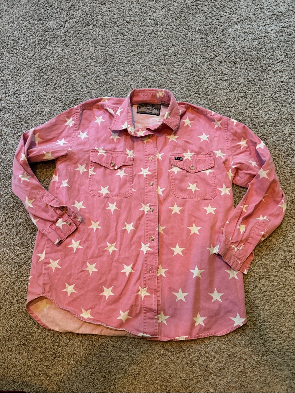 Faded Glory Pink & White Star Button-Up Shirt